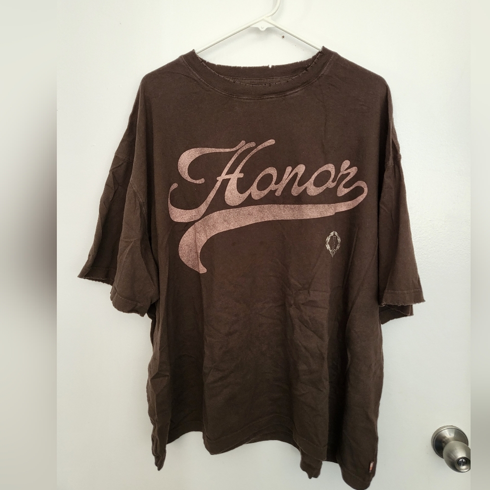 Chocolate Brown Short Sleeve Tee with Pink Script